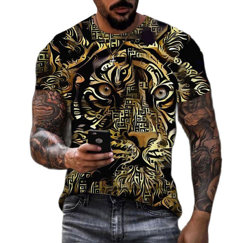 Новая летняя мужская футболка большого размера, повседневная футболка с тигром и леопардом, крутые футболки с 3D цифровым принтом для мужчин, футболка с короткими рукавами