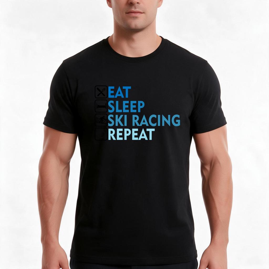 Eat Sleep Ski Racing Repeat Tshirt Summer Casual Cotton Tee Oversized Streetwear Tops Vintage Graphic Print 100 Cotton