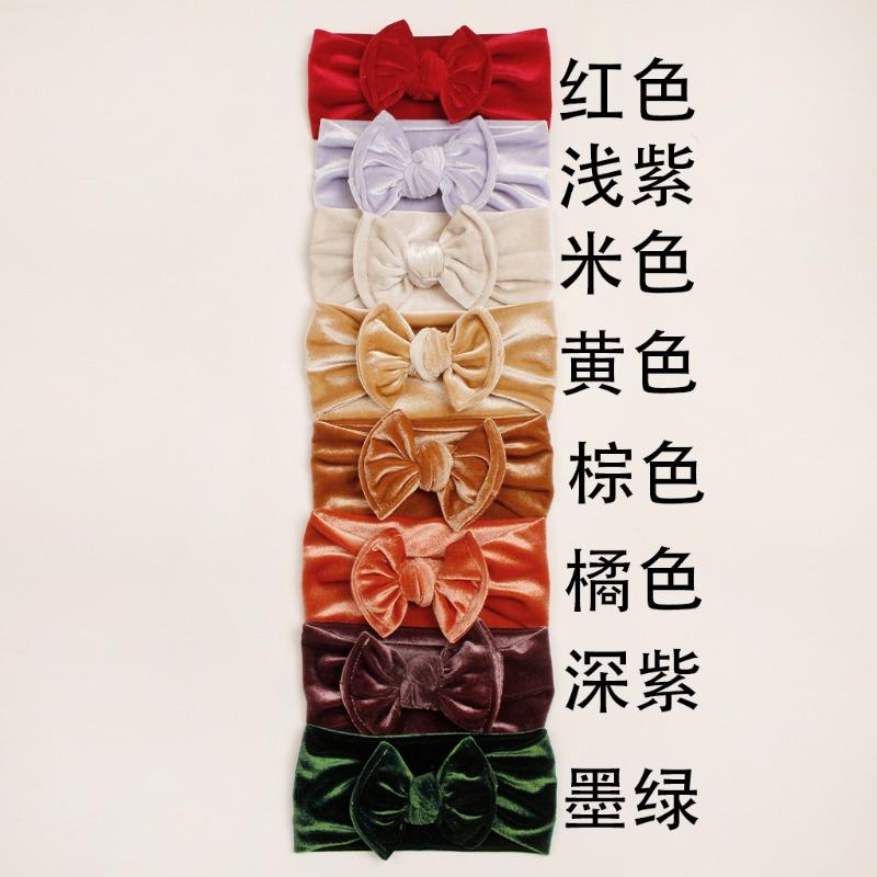 Autumn and winter new baby golden velvet headband, children's soft bow headgear, baby headband