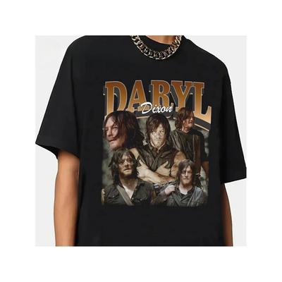 Men's Retro Darryl Dixon Pattern T-shirt -90s Retro TV Series Style T-shirt, Black Print, Casual Style, Suitable for All Seasons