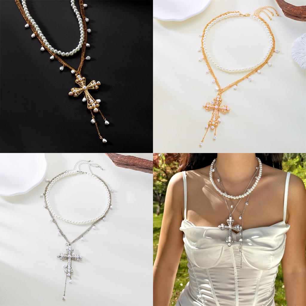 Барочное ожерелье с крестом и жемчугом для любителей винтажных украшений