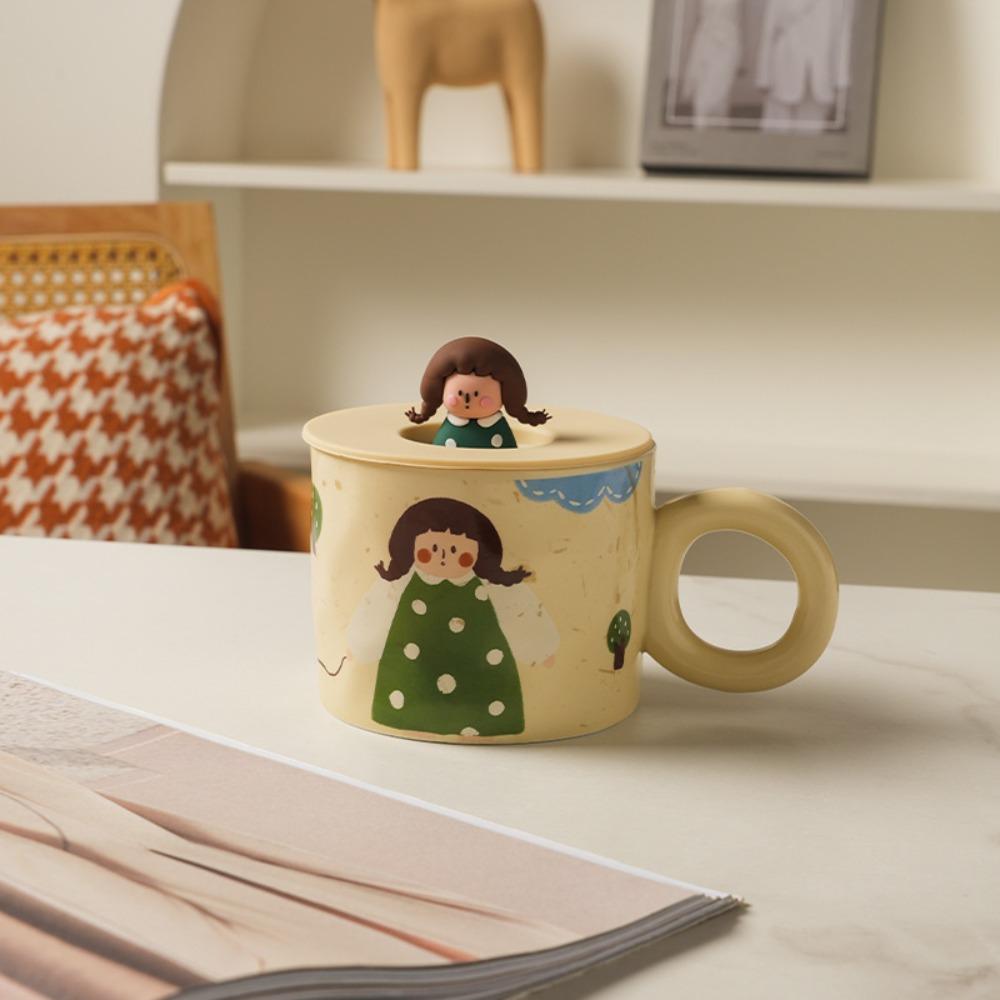Handpainted Cartoon Ceramic Coffee Mugs 420ml Capacity Retro Style Tableware  Breakfast Dining