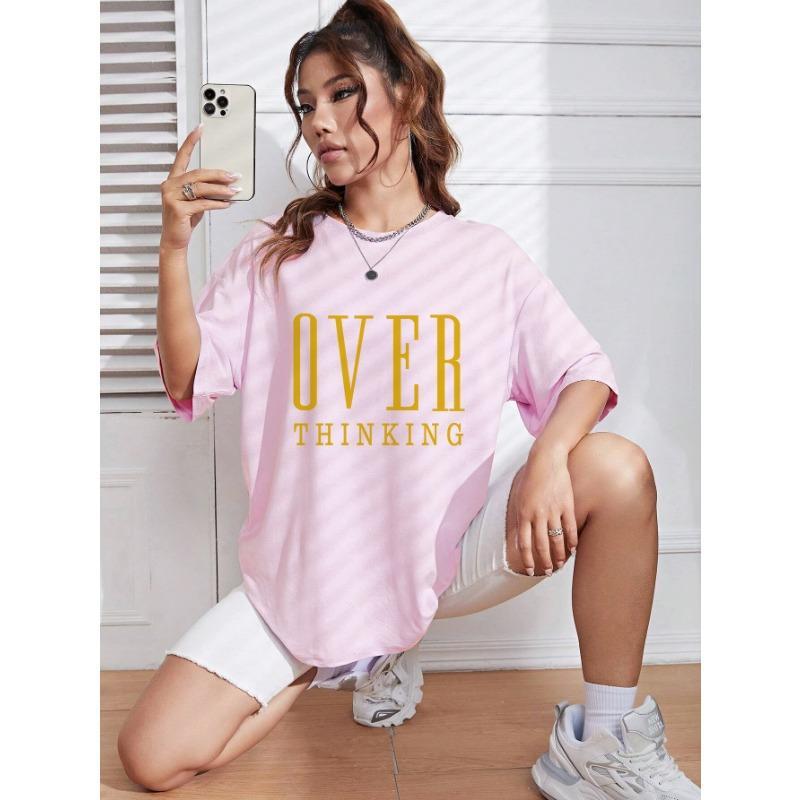 Over Thinking Letter Print Женские хлопковые топы с коротким рукавом, дышащие, винтажные, с круглым вырезом, все математические повседневные футболки, женская футболка, одежда
