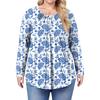 Women's Plus Size Fashion Printed Casual Pleated Round Neck Long Sleeve Top