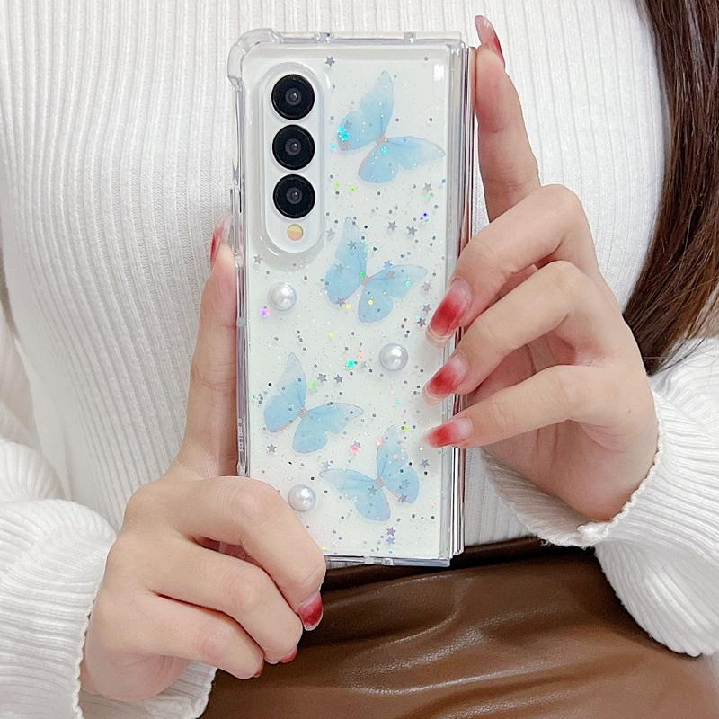 Складные чехлы с блестящим узором бабочек для Samsung, раскладывающиеся/складные, 6, 5, 4, 3, противоударный, блестящий, прозрачный чехол для телефона