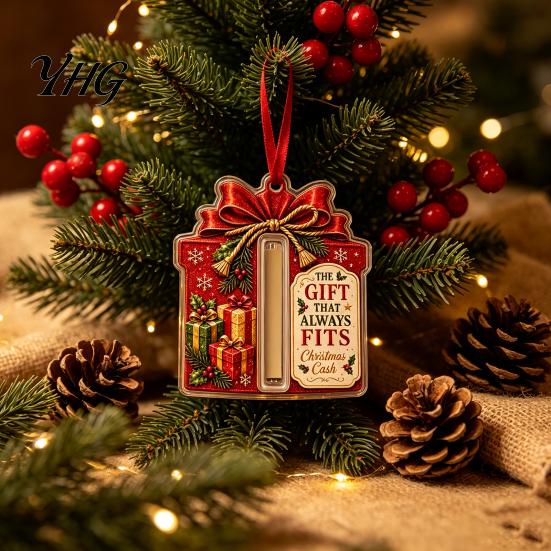 Reusable Holiday Gift Ornament Christmas Money Holder Ornament, Acrylic Stocking Cash Hanging Decor Tree for Tree, Festive Pendant with Surprise Slot,