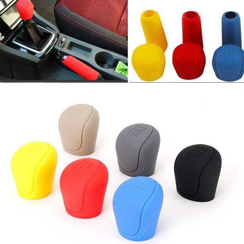 2Pcs Universal Manual Car Silicone Gear Head Shift Knob Cover Shift Collars Handbrake Brake Case
