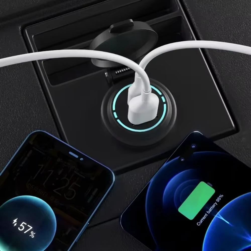 USB + Type C Dual Port Fast Car Charger with Spring Cover Waterproof Charging Adapter for Motorcycle