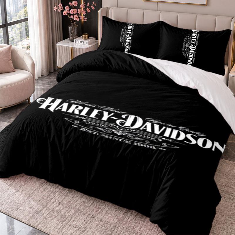Harley-Davidson 3Pcs Bedding Set Duvet Cover With Two Pillowcases For Bedroom Home Decoration
