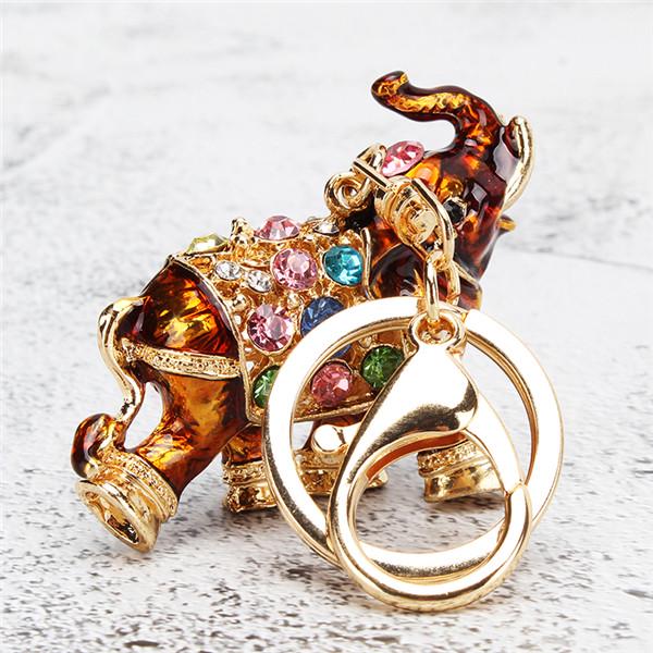 Genuine Rhinestone Elephant Keychain Fashion Drop Design Shiny Accessory for Women Car Key Holder Bag Ornament Elegant Appearance