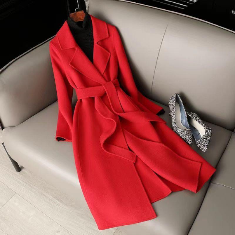 "2024 Trendy Women's Slim Double-Sided Wool Belt Coat for Autumn/Winter"
