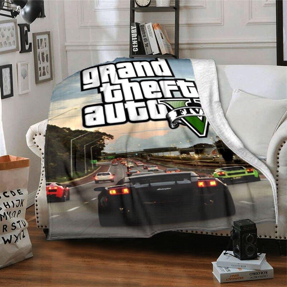 1 шт. Мягкое фланелевое одеяло Grand Theft Auto с дизайнерским принтом. Уютное одеяло для всех сезонов, идеально подходит для дивана, кровати, офиса
