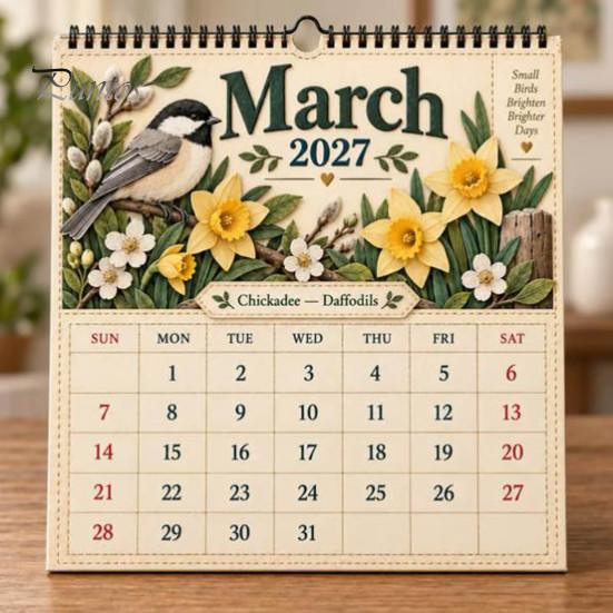 Настенный календарь 2025 2027 Календарь с птицами, Красивые птицы и природа, Ежемесячный планировщик, Декоративная художественная бумага, На спирали, Плотный, Для дома и офиса