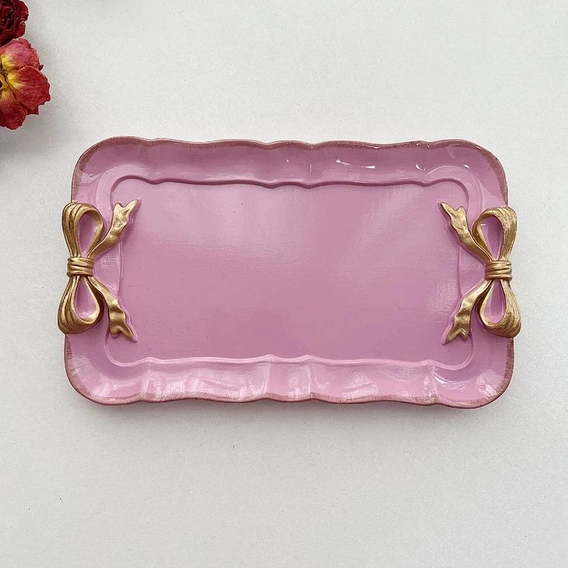 Resin Jewelry Tray with Delicate Gold Bow, Lovely Vanity Storage for Lipstick Rings Earrings Gift for Women