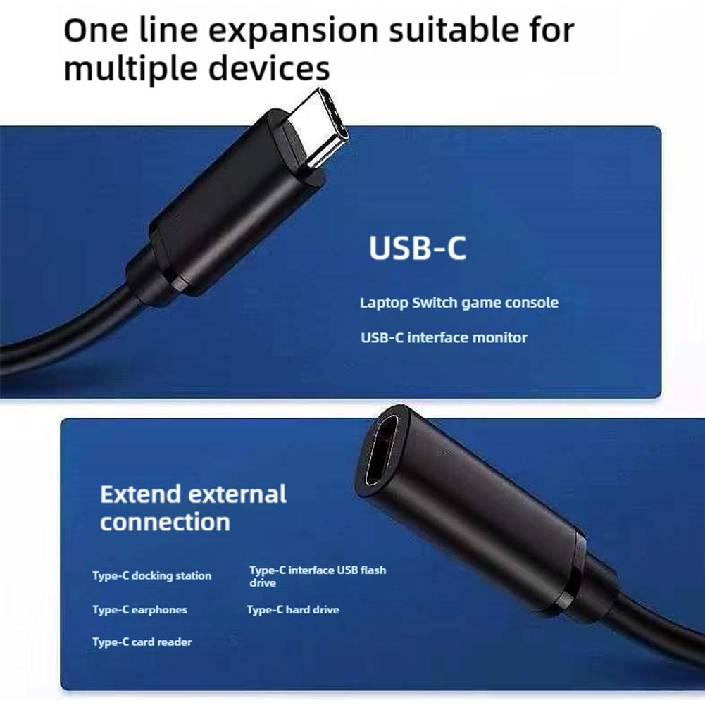 USB C Extension Cable With On/Off Power Male Female Data To Cable Transfer Extension X1U4