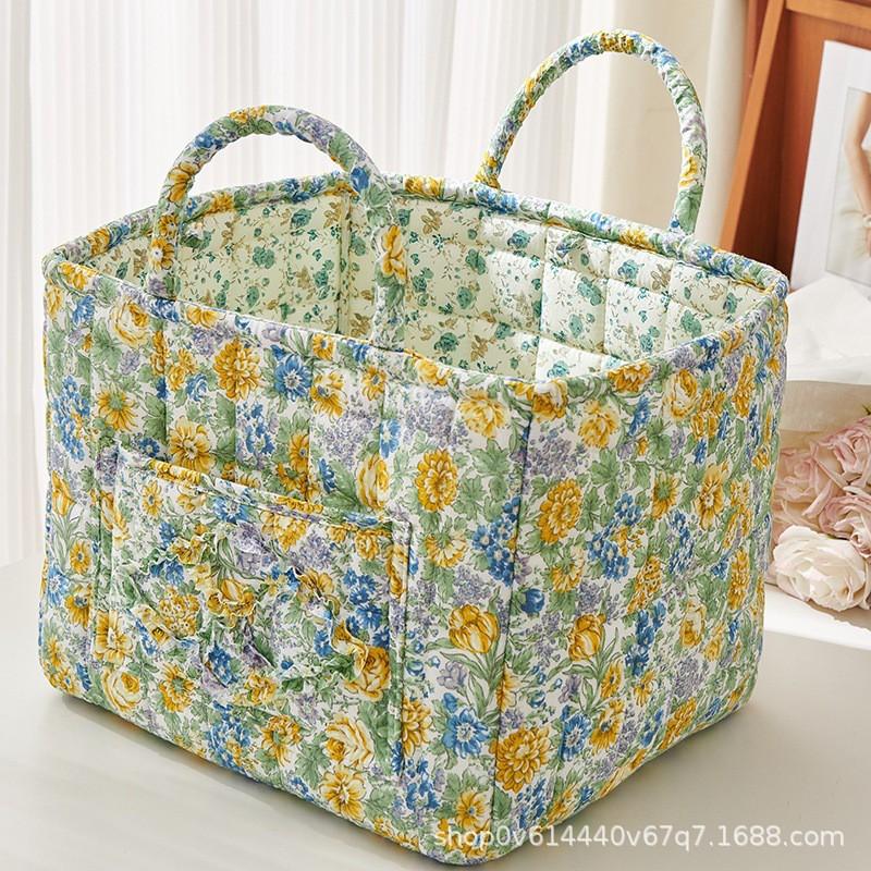 Fresh Floral Fabric Storage Basket Foldable Organizer Underwear Cosmetics Bedroom