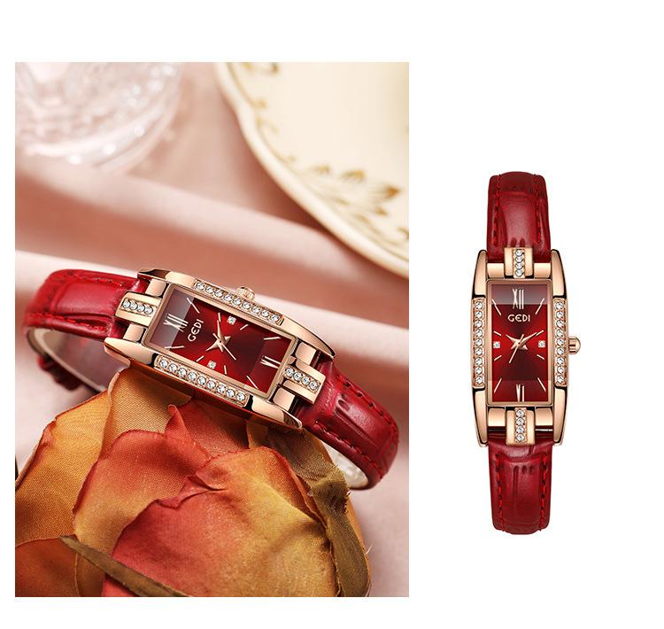 Бренд Light Luxury Звездное Небо Женские Часы красная Кожа модные и Универсальные Квадратные Водонепроницаемые Женские Кварцевые Наручные Часы