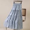 DX~~ French Retro Printing Stitching A-word Skirt Women's Summer New High-waist, Slim and Thin Big Swing Skirt