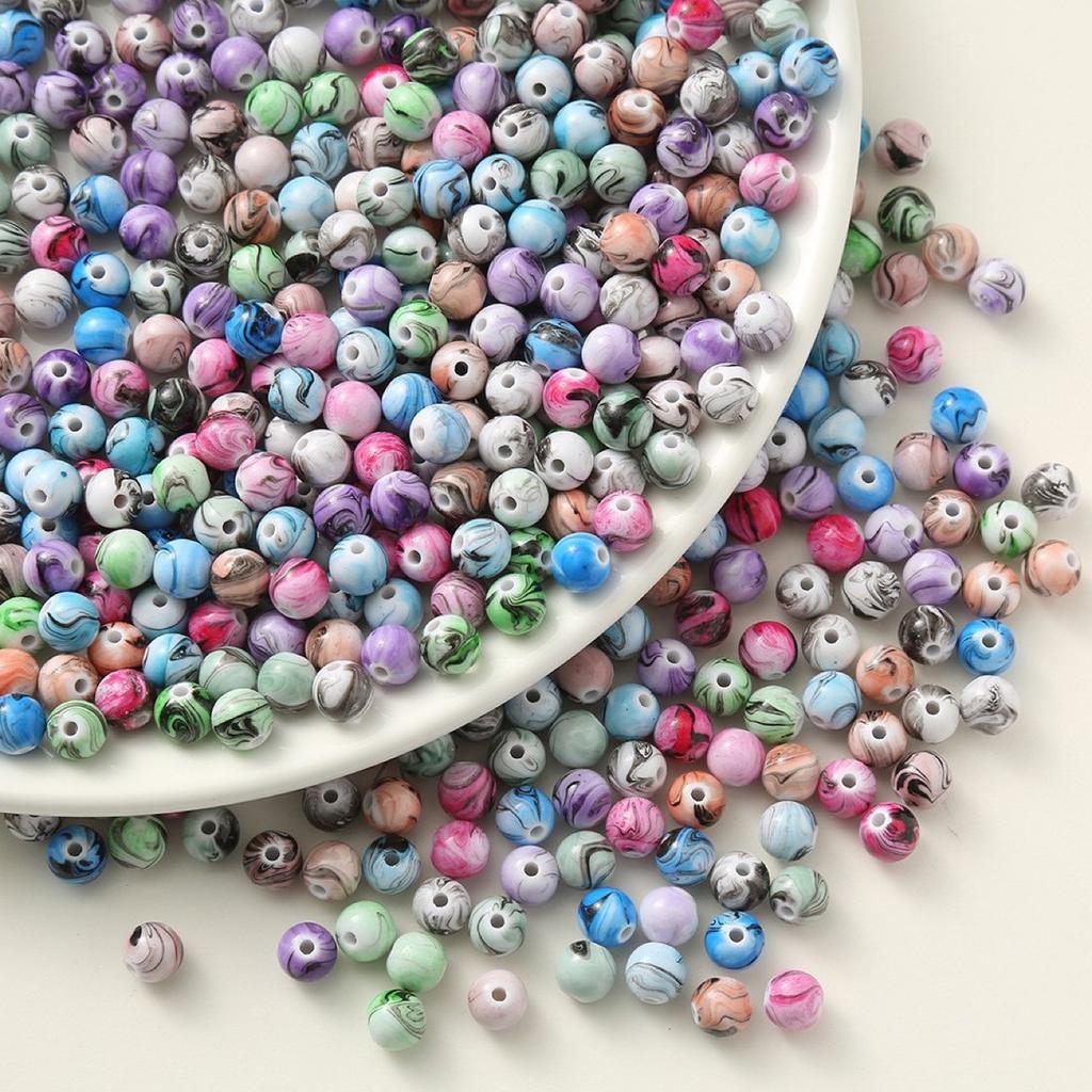 TX66 8mm/10mm 100pcs Retro Mixed Color Ink Wash Style Exquisite Round Beads Jewelry Making Acrylic Bead DIY Bracelet Accessory