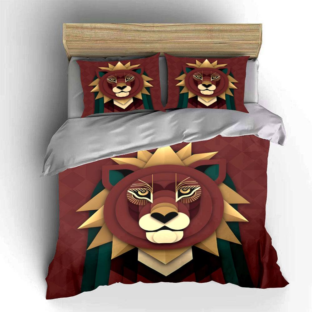 Geometric lion face pattern. Bedding sets Duvet cover sets Duvet covers Pillowcases(1*Duvet Cover 2*Pillowcases without duvet insert)
