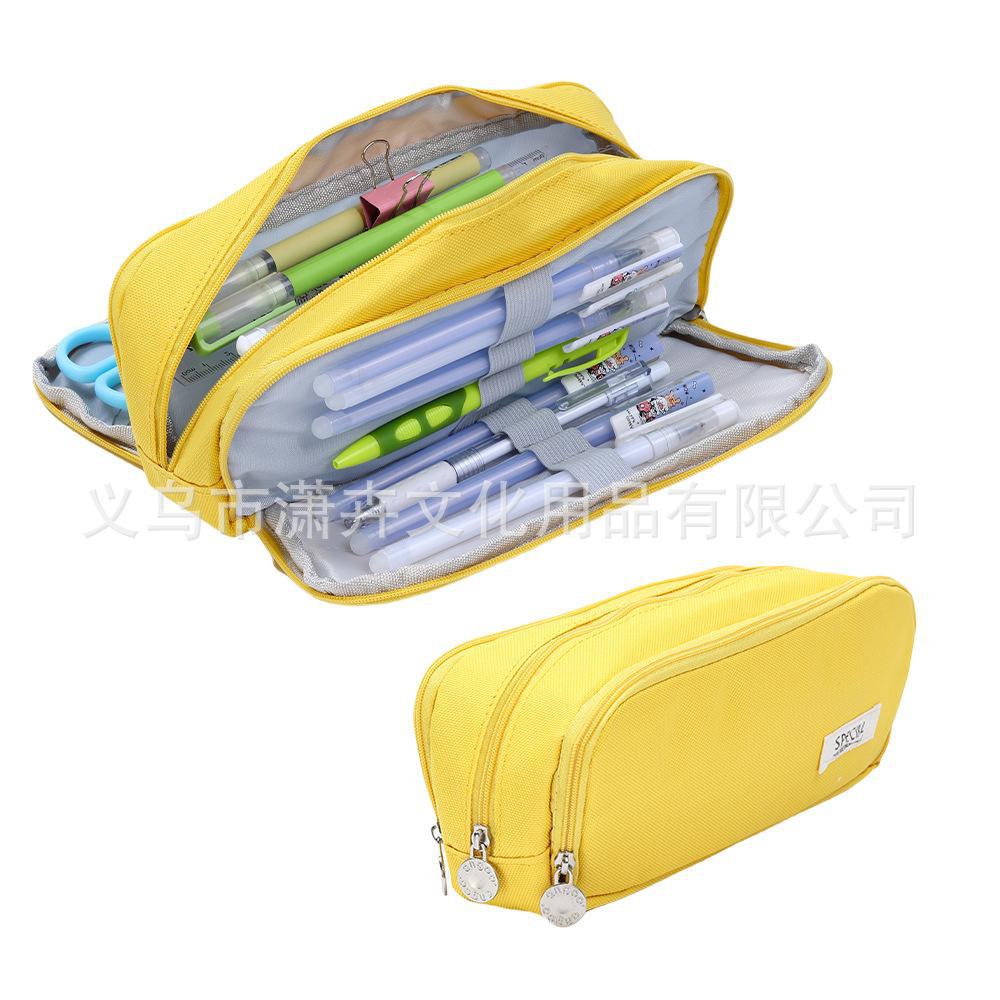 Выдвижной двухслойный пенал Macaron: Большая вместимость, однотонный цвет, для учеников младших и старших классов.