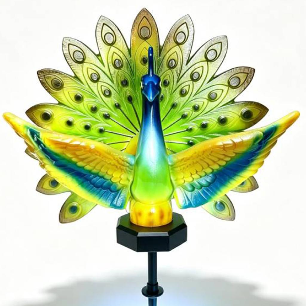 Peacock Solar Stake Sculpture Garden Outdoor LED Light Warm Glow Yard Lawn Decor Art Gift