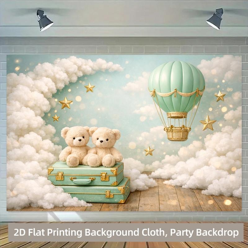 1 piece of 2D background fabric, cotton star balloons and plush toy polyester background banner for party