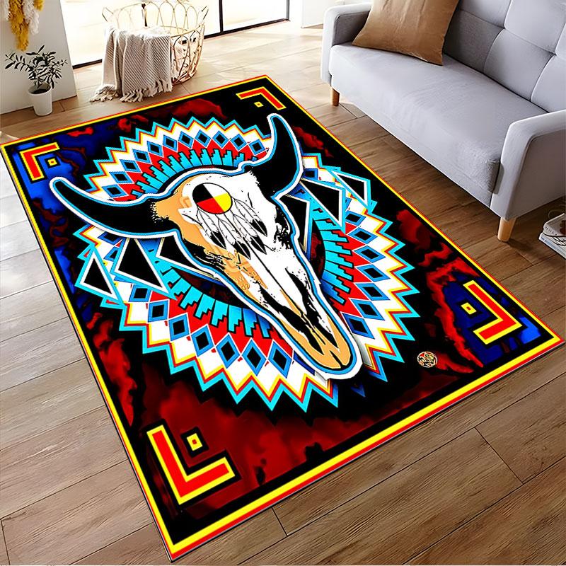 Tribal Bull Skull Art Carpet suitable as a non-slip mat for the living room or bedroom sofa