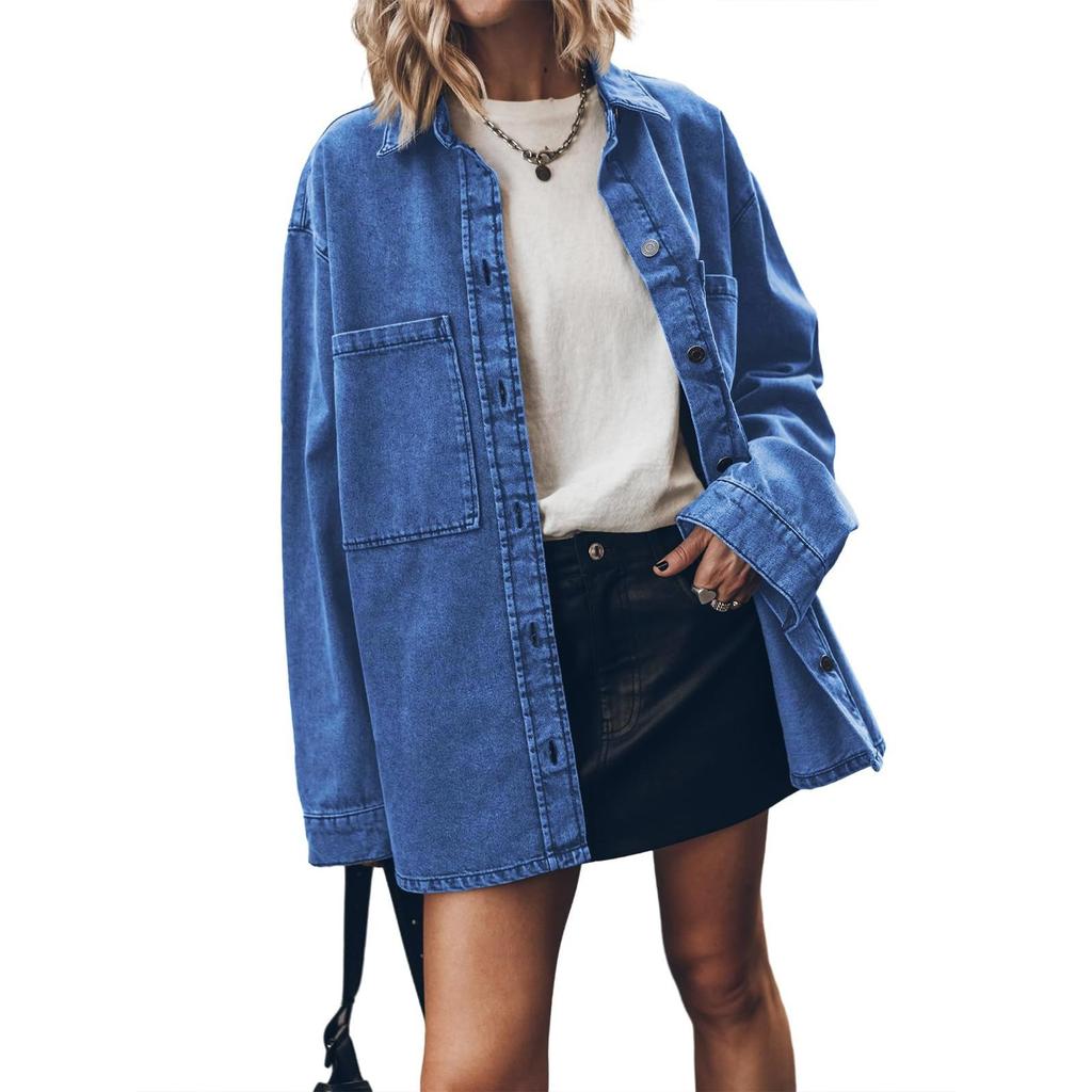 Women's Fashion Retro Denim Pocket Loose Casual Button Jacket