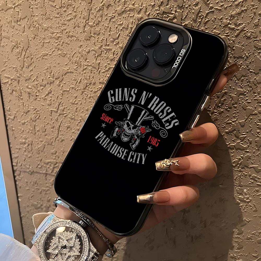 Чехол для телефона G-Guns N Roses Для 17 Pro Max IPhone 16 Pro Max 15 14 Plus 12 13 X XS Max 11 Цветная серебристая крышка