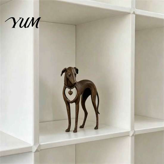 Unique Puppy Art Pieces Vintage Whippet Greyhound Dog Figurine with Hanging Heart Charm, Elegant Versatile Interior Ornament Resin Animal Statue,