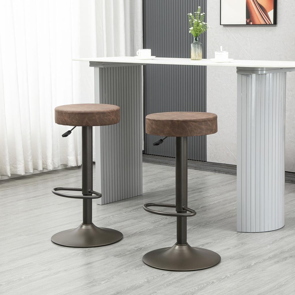 Set of 2 Swivel Bar Stools with Footrest and Adjustable Height, 35x36x64-85cm, Brown