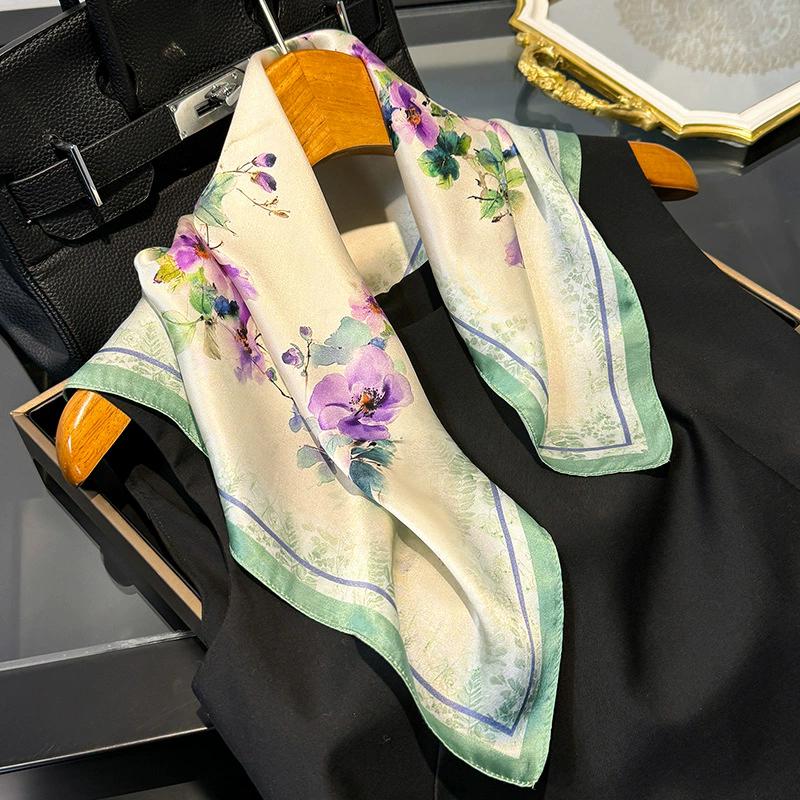 Новый 100% Натуральный Шарф из Натурального Шелка Женский Платок Бандана Квадратные Шарфы Палантин Косынка Тутовый Весенняя Мода Роскошный Высокое Качество Хиджаб