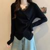 Casual T Shirt For Women With Lace Collage And Deep V Neck In Soft Fabric For Office Wear