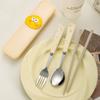 Stainless Steel Cute Cheese Spoon Fork Wheat Chopsticks Three-Piece Set Student Children Portable Tableware Storage Box Set