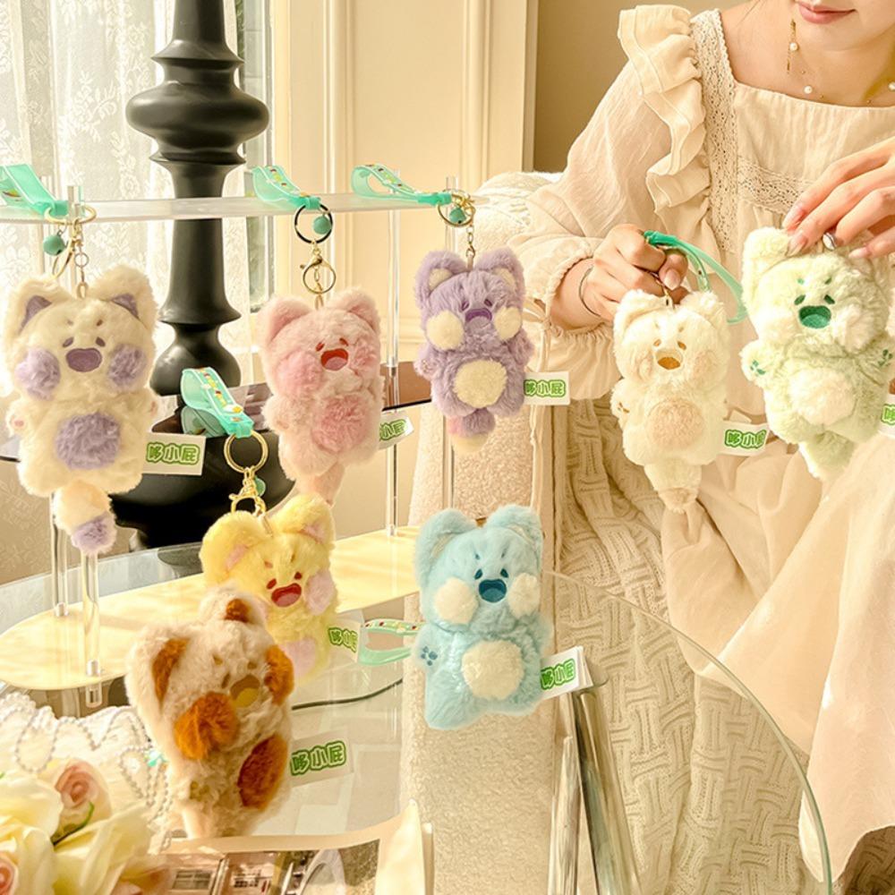 Soft Plush Animal Pendant Pink Cartoon Doll Keychain Purple Cute Cat Key Ring  Girls