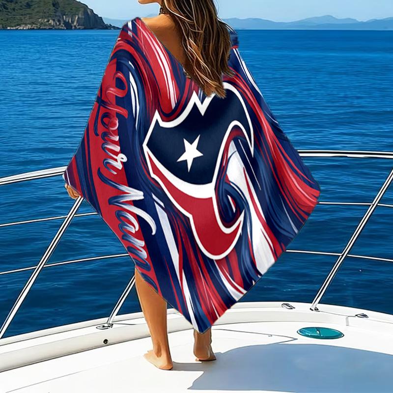 Custom Name Beach Towel Houston-Texans Artwork Beach Towel, Soft Microfiber, Gift for Her/Him, Birthday, for Pool, Beach, Travel, Fan gifts