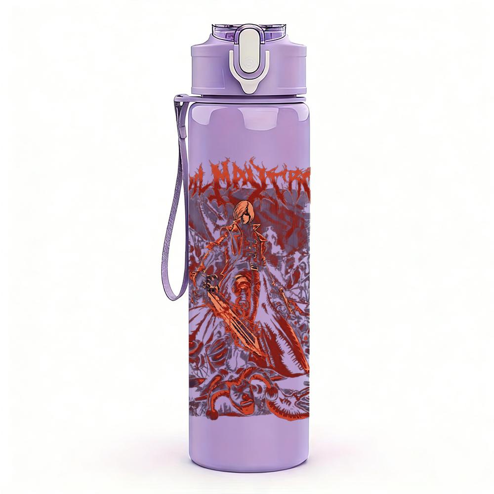 1PC Faint city map line sketch print 750ml colorful plastic sports water bottle leakproof pop up lid with straw for outdoor work home use