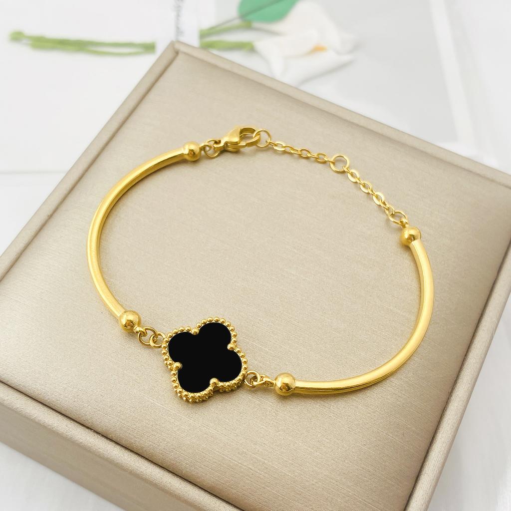 Браслет с одним цветком 'Четырехлистный клевер' 15 мм с лазерной гравировкой, вакуумное покрытие, женский браслет 'Четырехлистный клевер'