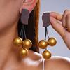 Golden Color Wooden Ball Earrings Matte Tassel Earrings New Drop Dangle Earrings  Jewelry
