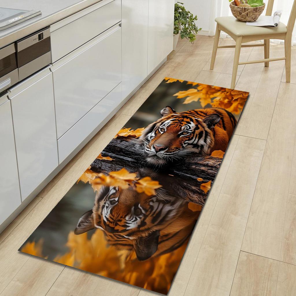 1Pcs Tiger Pattern Floor Mat Modern Kitchen Polyester Rug Non-Slip Colorful Indoor Carpet, For Home Bathroom Bedroom Living Room Decor