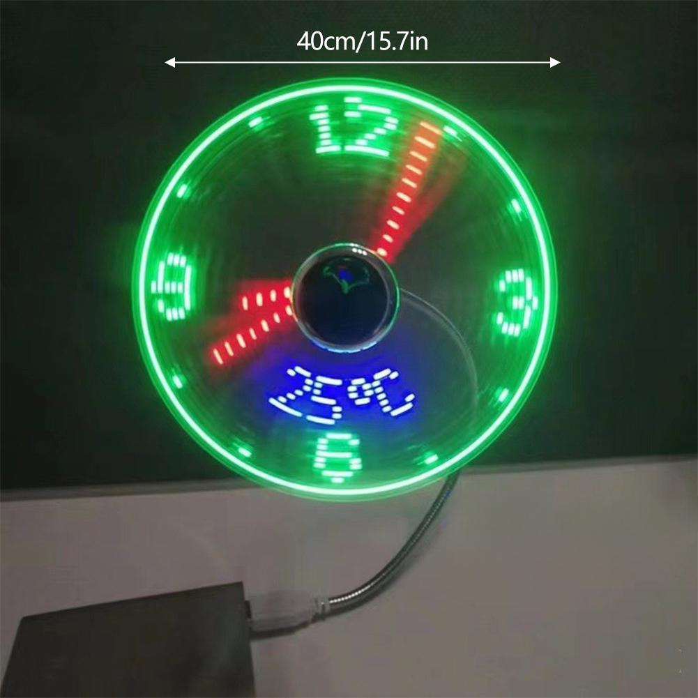 Portable Clock Fan RGB LED Night light 5V USB Hand Fan Real Time Temperature Display Metal Mini Fan for PC Laptop Desktop Cooler