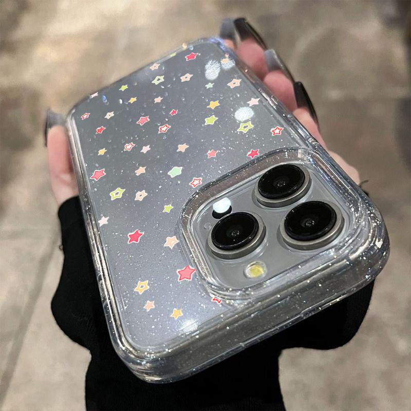 Прозрачный мягкий чехол со звездочками и макарунами для iPhone 17 Чехлы iPhone 16 Pro Max 15 14 Plus 13 12 11 XS X XR 7 8 Блестящая крышка