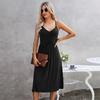Женские платья Летнее однотонное платье на бретелях с V-образным вырезом