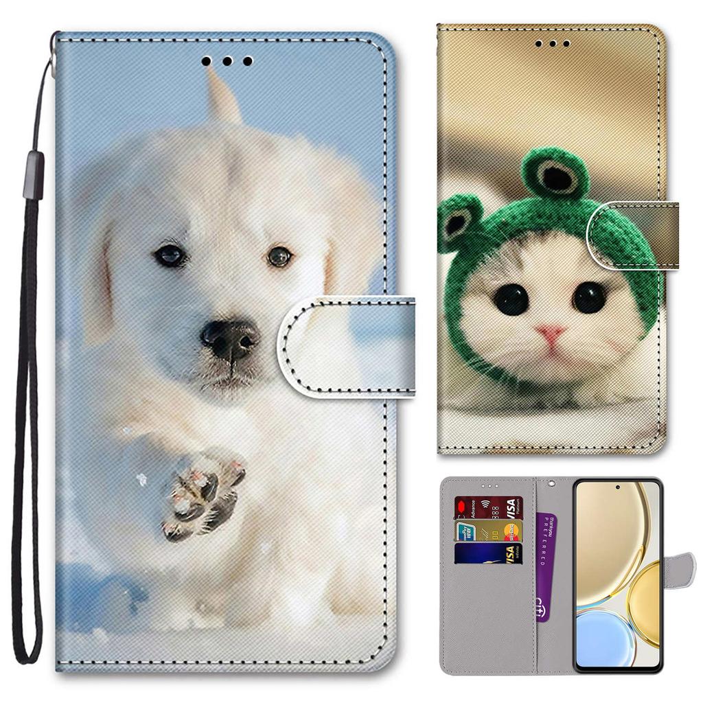 Fashion Painted Pattern Cover Lanyard Flip Leather Case For iPhone Samsung Huawei Honor Xiaomi Redmi OPPO Realme Moto Asus