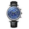 Triple Large Calendar Blue Black Silver Birthday Wristwatch, Men's, Leather, Eye, Rainproof, Waterproof, Luminous, Quartz, Dial, Function, Dial,