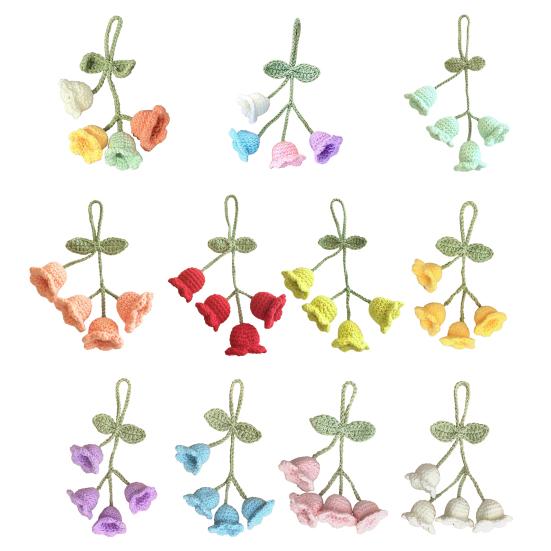 Брелок Подвеска Дизайн Цветка Тюльпана Ручная Вязка Пряжа Крючком Брелок Для Ключей Регулируемый Подвеска На Зеркало Заднего Вида Украшение для Автомобиля