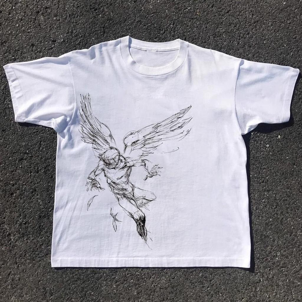 Lines Angel Graphic Men's and Women's T-shirts Short Sleeves Luxury Outdoor Sports Brand Winter Innerwear Vintage Drak Style