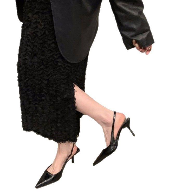 Silver High Heels Pointed Head Temperament Bag Head Sandals Fairy Shoes 2025 New Spring and Summer French Empty Shoes