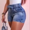 Summer Women's Shorts Skinny Denim Shorts Sexy Street Elastic Waist Tie Pants